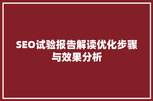 SEO试验报告解读优化步骤与效果分析