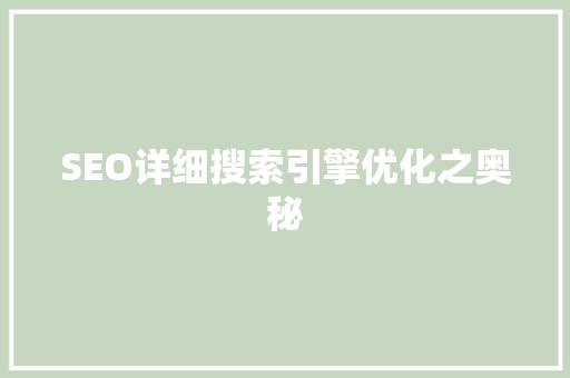 SEO详细搜索引擎优化之奥秘