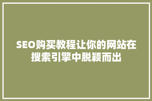 SEO购买教程让你的网站在搜索引擎中脱颖而出