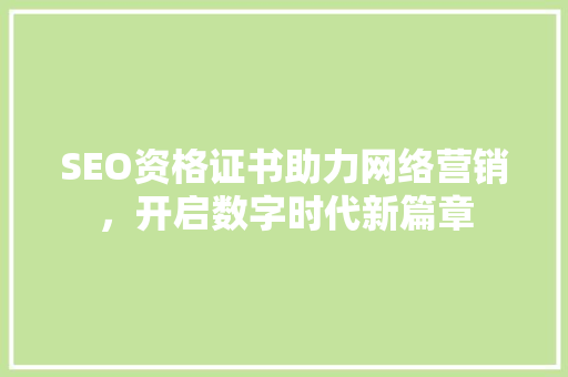 SEO资格证书助力网络营销，开启数字时代新篇章