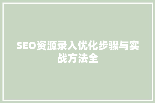 SEO资源录入优化步骤与实战方法全