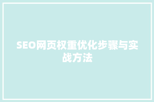 SEO网页权重优化步骤与实战方法