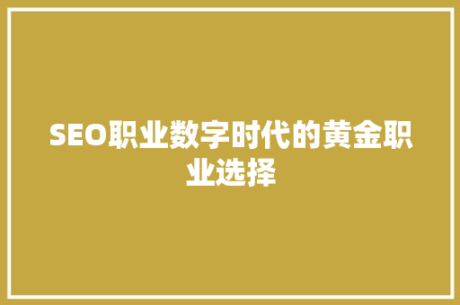 SEO职业数字时代的黄金职业选择