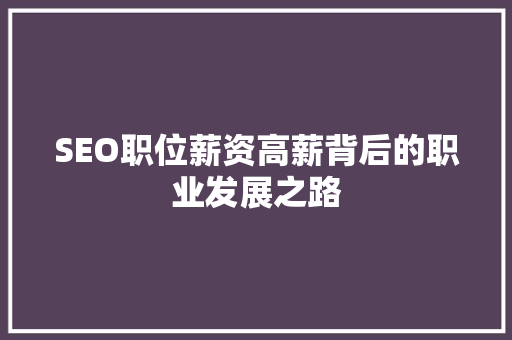 SEO职位薪资高薪背后的职业发展之路