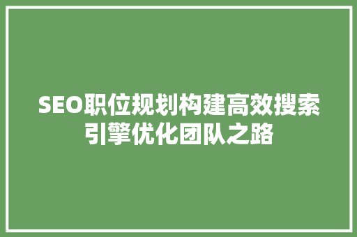 SEO职位规划构建高效搜索引擎优化团队之路