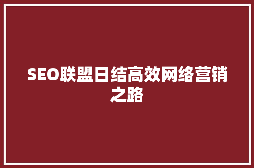 SEO联盟日结高效网络营销之路
