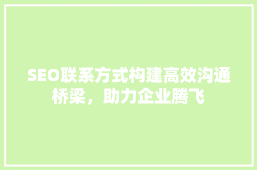 SEO联系方式构建高效沟通桥梁，助力企业腾飞