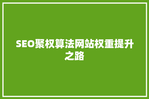 SEO聚权算法网站权重提升之路