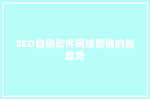 SEO自刷软件网络营销的新趋势