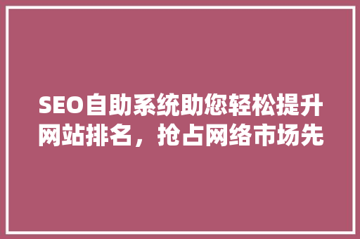 SEO自助系统助您轻松提升网站排名，抢占网络市场先机