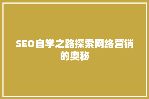 SEO自学之路探索网络营销的奥秘