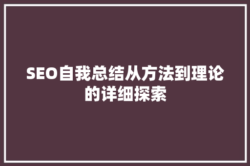 SEO自我总结从方法到理论的详细探索