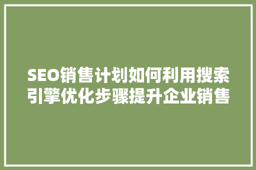 SEO销售计划如何利用搜索引擎优化步骤提升企业销售额