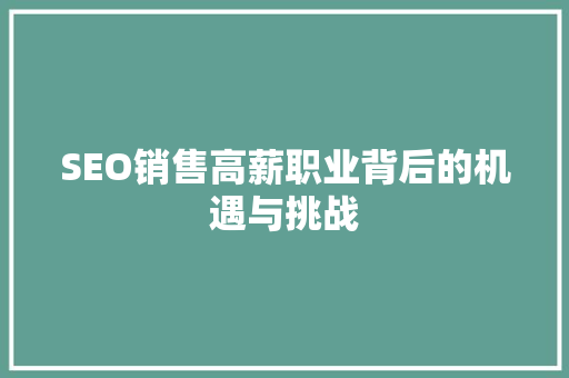 SEO销售高薪职业背后的机遇与挑战
