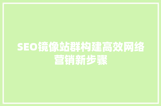 SEO镜像站群构建高效网络营销新步骤