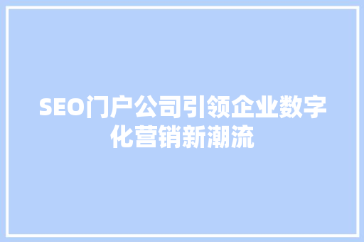 SEO门户公司引领企业数字化营销新潮流