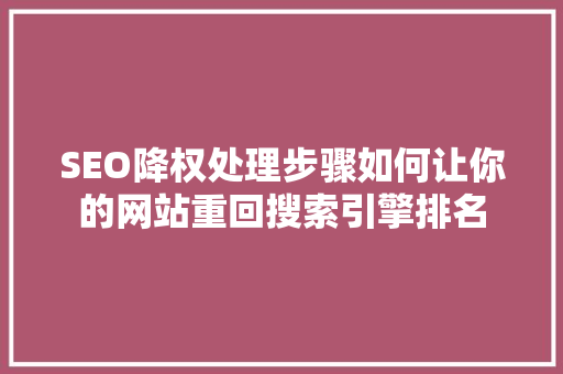 SEO降权处理步骤如何让你的网站重回搜索引擎排名