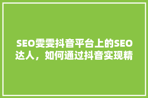 SEO雯雯抖音平台上的SEO达人，如何通过抖音实现精准引流