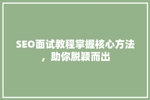 SEO面试教程掌握核心方法，助你脱颖而出