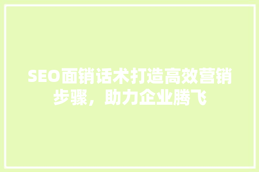 SEO面销话术打造高效营销步骤，助力企业腾飞