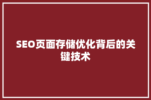 SEO页面存储优化背后的关键技术