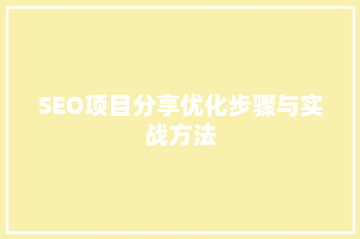 SEO项目分享优化步骤与实战方法