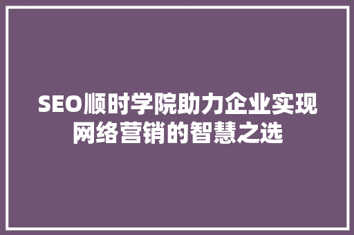 SEO顺时学院助力企业实现网络营销的智慧之选