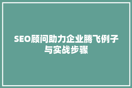 SEO顾问助力企业腾飞例子与实战步骤