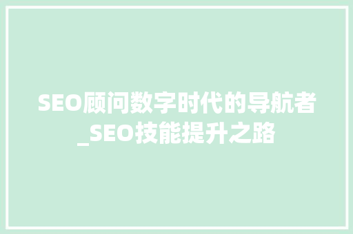 SEO顾问数字时代的导航者_SEO技能提升之路