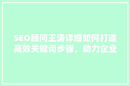 SEO顾问王涛详细如何打造高效关键词步骤，助力企业网站优化
