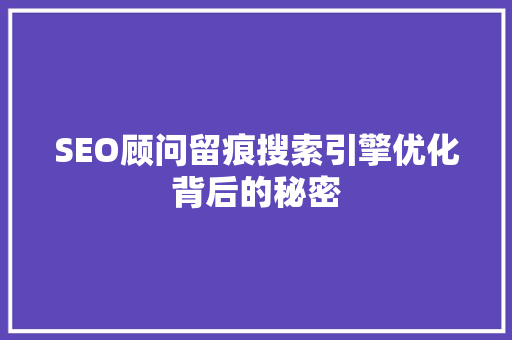 SEO顾问留痕搜索引擎优化背后的秘密