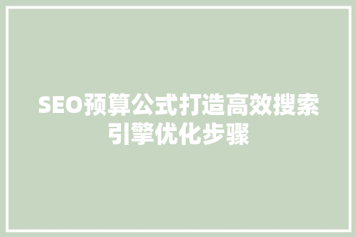 SEO预算公式打造高效搜索引擎优化步骤