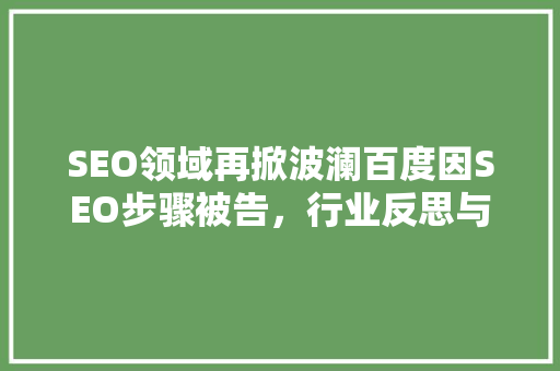 SEO领域再掀波澜百度因SEO步骤被告，行业反思与启示