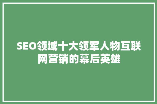 SEO领域十大领军人物互联网营销的幕后英雄