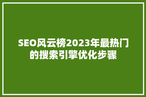 SEO风云榜2023年最热门的搜索引擎优化步骤