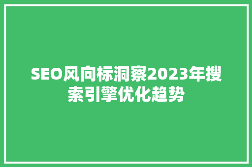 SEO风向标洞察2023年搜索引擎优化趋势