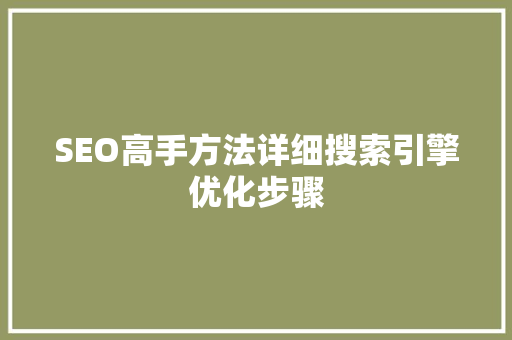 SEO高手方法详细搜索引擎优化步骤