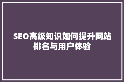 SEO高级知识如何提升网站排名与用户体验