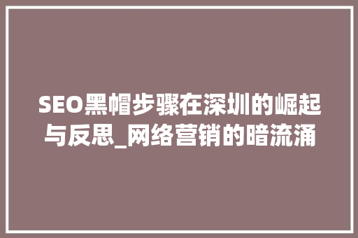 SEO黑帽步骤在深圳的崛起与反思_网络营销的暗流涌动