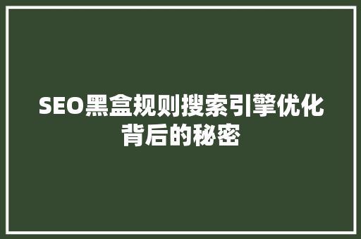 SEO黑盒规则搜索引擎优化背后的秘密