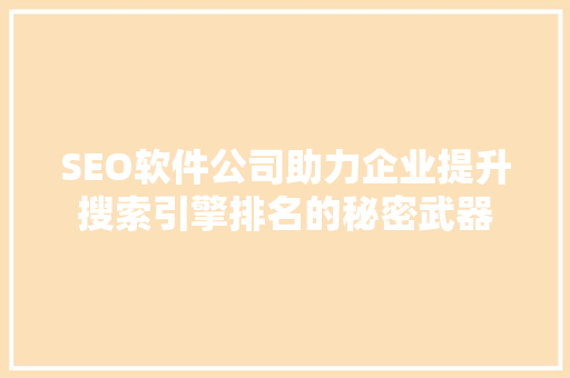 SEO软件公司助力企业提升搜索引擎排名的秘密武器