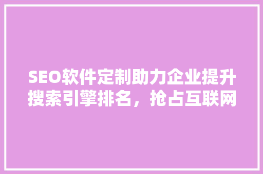 SEO软件定制助力企业提升搜索引擎排名，抢占互联网市场先机