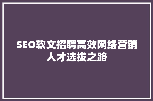 SEO软文招聘高效网络营销人才选拔之路