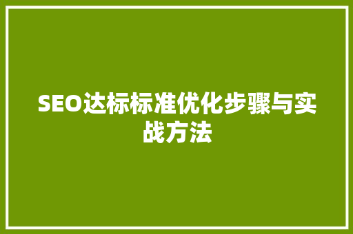 SEO达标标准优化步骤与实战方法