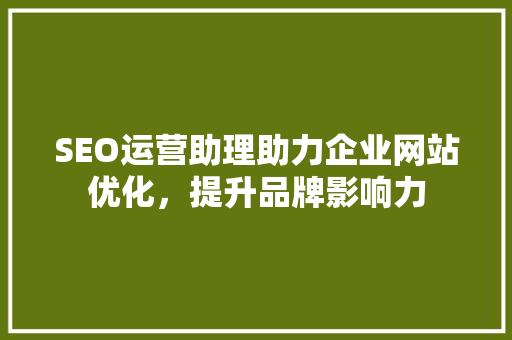 SEO运营助理助力企业网站优化，提升品牌影响力