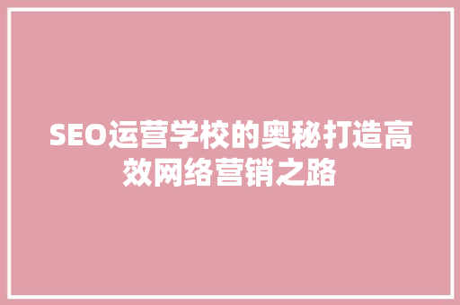 SEO运营学校的奥秘打造高效网络营销之路