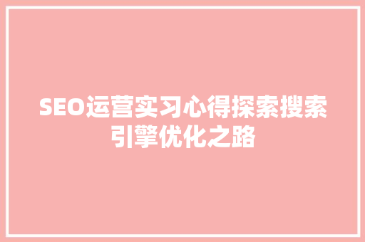 SEO运营实习心得探索搜索引擎优化之路