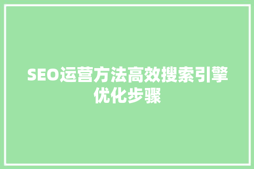 SEO运营方法高效搜索引擎优化步骤