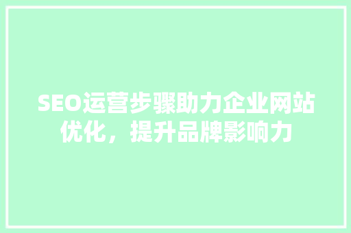 SEO运营步骤助力企业网站优化，提升品牌影响力