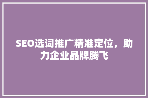SEO选词推广精准定位，助力企业品牌腾飞